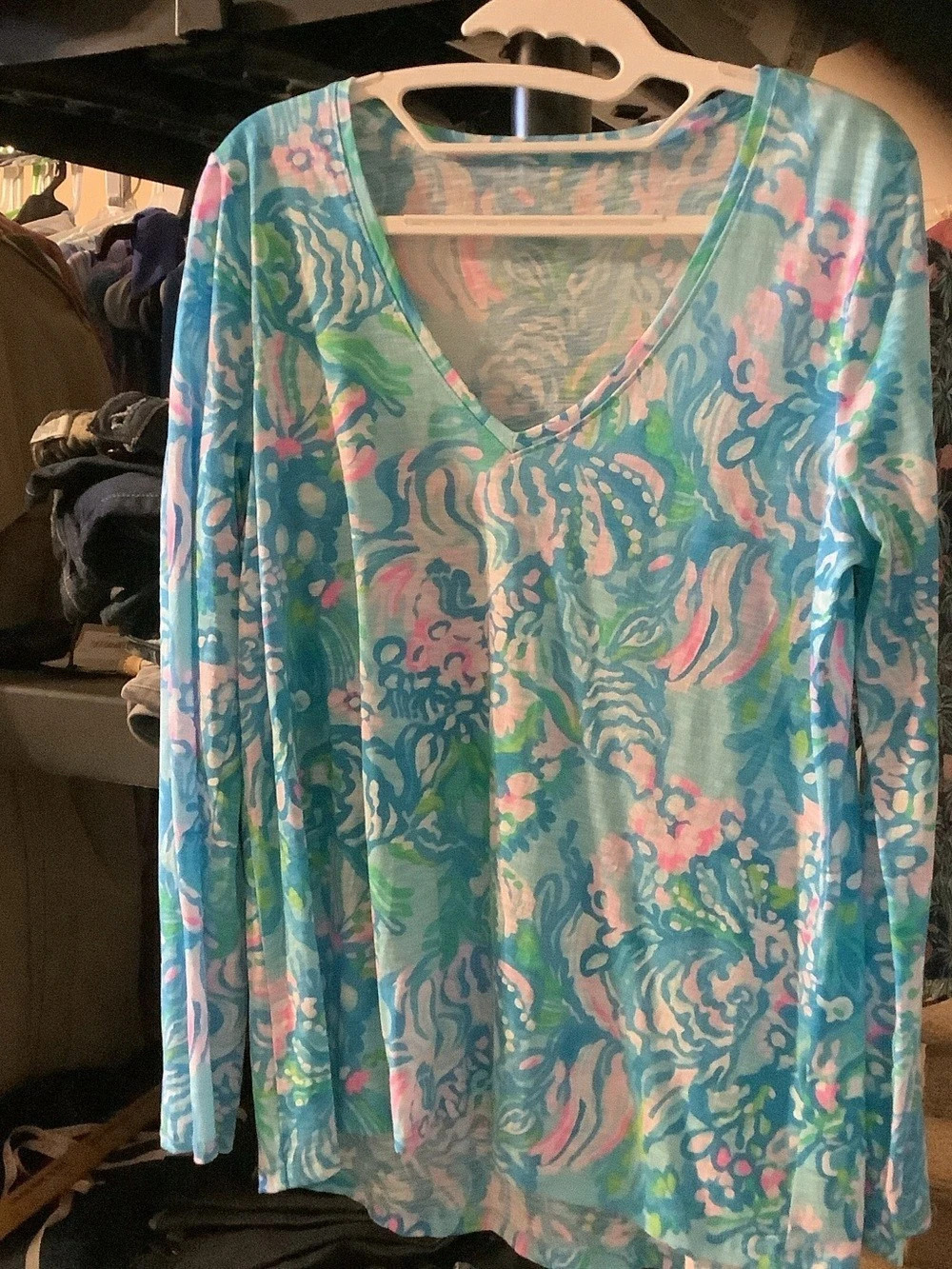 Lilly Pulitzer Floral Long Sleeve Tunic in Blue & Green